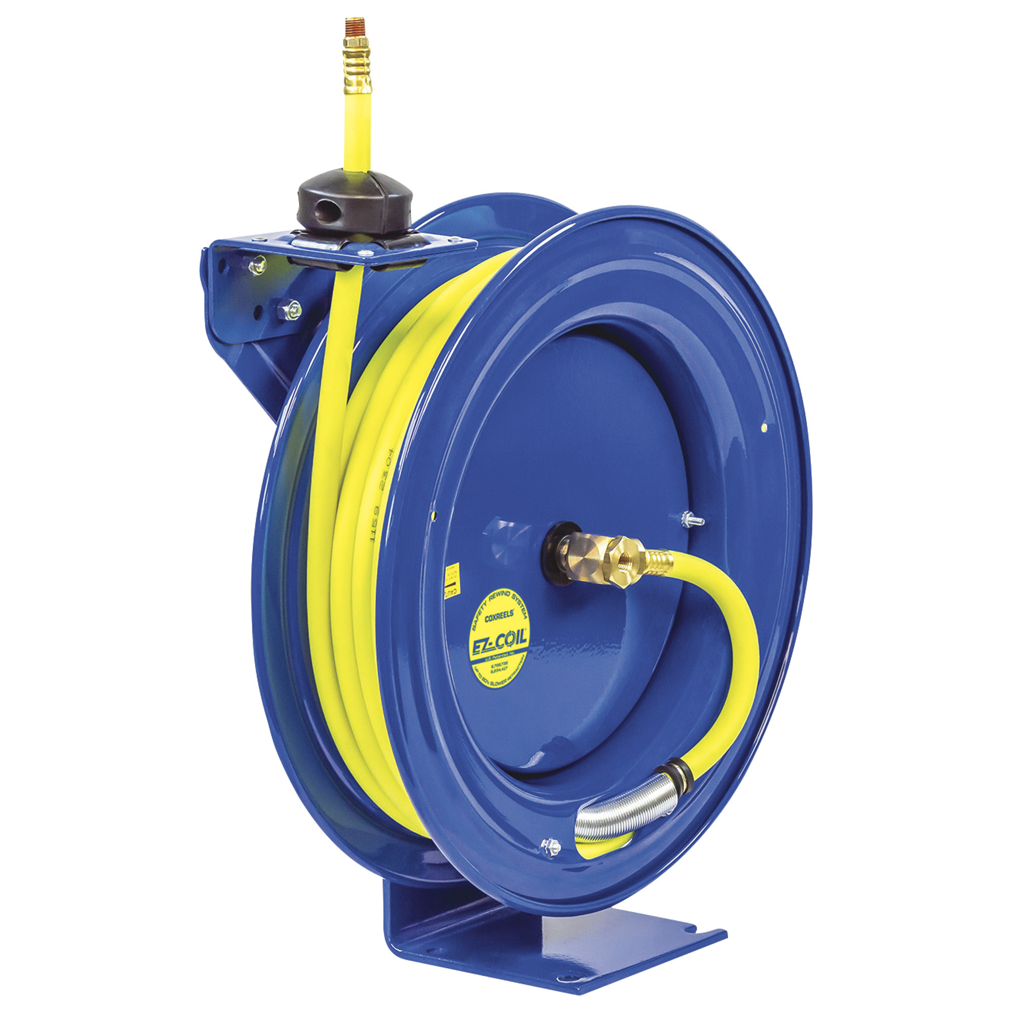Coxreels® HV High-Visibility EZ-Coil Air/Water Hose Reel, With 3/8in. x 50ft. High-Visibility Hybrid Hose, 300 Max. PSI, Model# EZ-P-LP-350-HV